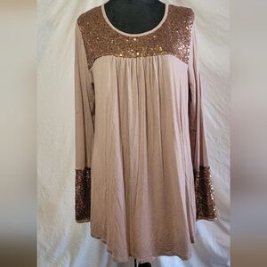 Sun & Moon, L, Sequin Accent Long Sleeve Top